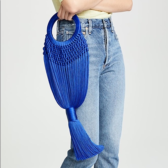Cult Gaia Cobalt Acrylic Handle Tassel Bag, NWT